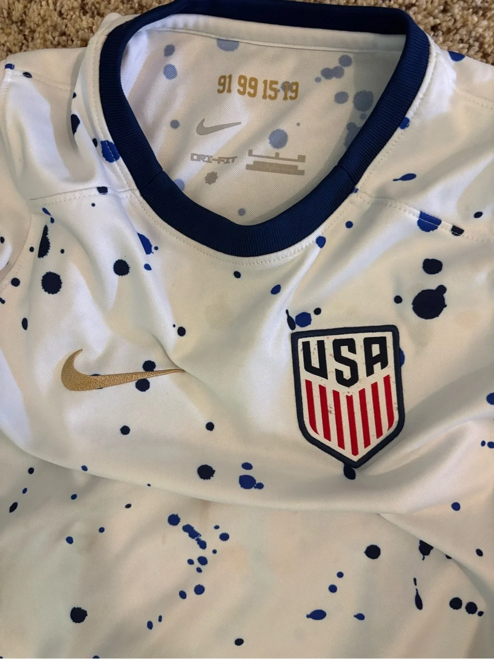 Nike Kids White USA Jersey with Blue Paint-Splatter